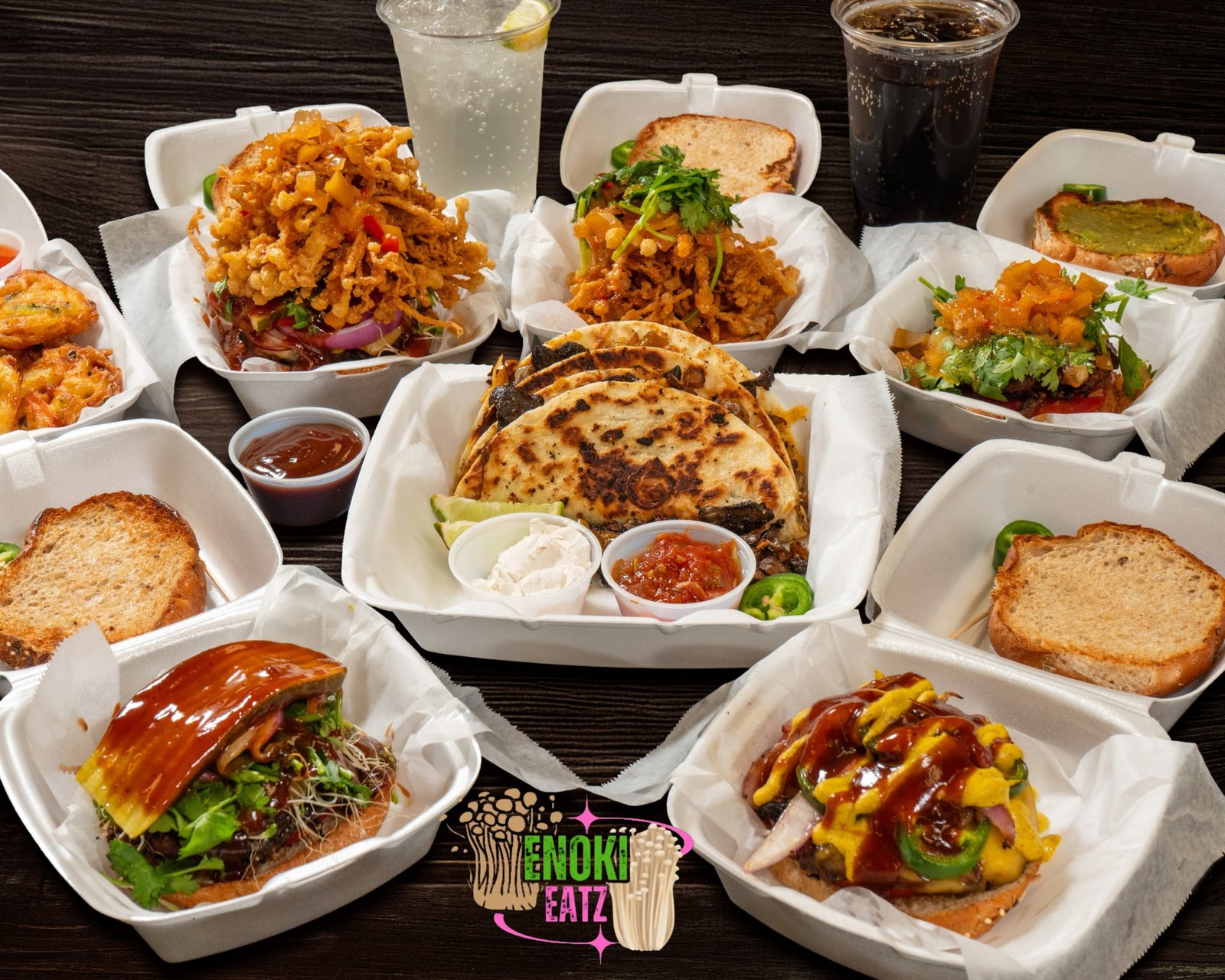 Enoki Eatz variety of delicious plant-based dishes